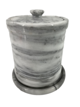 Vintage MARBLE Ice Bucket or Wine Chiller W/ Lid and Plate Gray White LIned EUC - £213.69 GBP