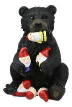 Whimsical Forest Black Bear Holding Colorful Christmas Mini Gnomes Statue 14&quot;H - £75.50 GBP