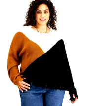 Made With Love Ladies Plus Size Distress Colorblocked Sweater Black Beauty 2X - £31.16 GBP