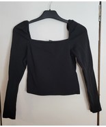 Womens S Wild Fable Black Long Sleeve Ruffled Shoulders Shirt Top Blouse - £14.73 GBP