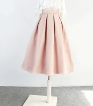 Women Winter Midi Pleated Skirt Outfit Apricot Warm Woolen Pleated Party Skirt  image 9