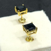 3Ct Princess Cut Black Lab-Created Diamond Stud Earrings 14K Yellow Gold Plated - £59.98 GBP