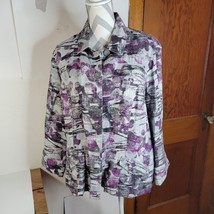 Womans Chicos Linen Button Front Short Jacket Purple/Gray Size 3 - £22.25 GBP