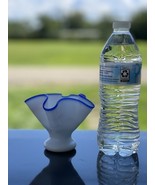 Art Glass Vase Candy Bowl Blue White Handkerchief Folded Footed SMALL Ha... - $30.90 CAD