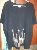 Teddi Womens Shirt 3X Black Screen Printed Giraffes Short Sleeve Slip Ov... - £12.78 GBP