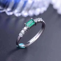 Natural Emerald Ring for Women Anniversary Party Gift 3*5MM Rectangle Genuine Gr - $77.09