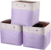 Fabric Cube Storage Boxes Foldable Storage Bins Light Purple And Silver Khaki - £30.46 GBP