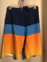 54C NWT Burnside Mens 28 Stretch Swim Trunks Blue Orange Colorblock Board Shorts - £7.66 GBP