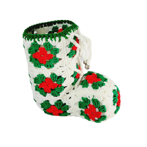Christmas Crochet Stocking Boot Vintage Handmade 10 Inch Large Standing Vase - £22.22 GBP