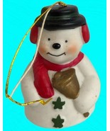 Vtg Snowman Bell Ornament Hand Painted Fine Bisque Porcelain Snowman Gif... - £10.95 GBP