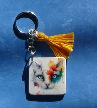 Beautiful Floral Cat - Handmade Keychain - $15.00
