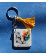 Beautiful Floral Cat - Handmade Keychain - $15.00