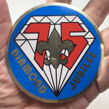 Boy Scouts BSA Diamond Jubilee Emblem Thin Medallion Metal Disc Sticker 3 1/8&quot; - £15.58 GBP