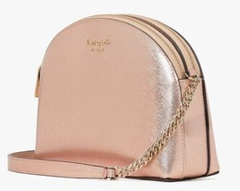 Kate Spade Spencer Metallic Rose Gold Leather Double Zip Dome Crossbody K5386 FS - £83.33 GBP