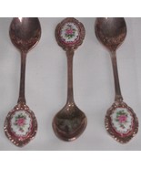 Set 3 silver plate collectible teaspoon ceramic medallions ornate souven... - $16.89