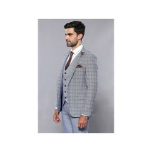 Men 3pc Vest Suit WESSI by J.VALINTIN Extra Slim Fit JV42 Blue Plaid TURKEY USA image 8