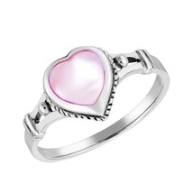 Sweet Delight Heart Pink Mother of Pearl Shell Sterling Silver Band Ring-7 - £13.28 GBP