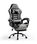 Video Game Chair - PU Leather, Footrest, Swivel, Adjustable Lumbar Pillow  - $129.99