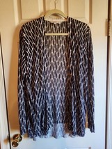 LOFT Open Cardigan Navy White Ikat Print Light Weight Womens Size XL - £9.38 GBP