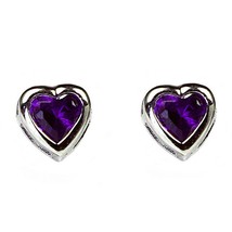 925 Silver 4MM Heart Simulated Amethyst Bezel Set Solitaire Baby Stud Earrings - £31.15 GBP