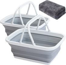 AUTODECO 2 Pack Collapsible Sink with Handle Towel, 2.37 Gal / 9L Foldable Wash - £32.12 GBP