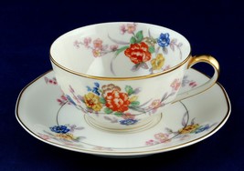 Theodore Haviland Jewel Cup &amp; Saucer Cream Rim w Floral Limoges 1930s Unused - £9.37 GBP