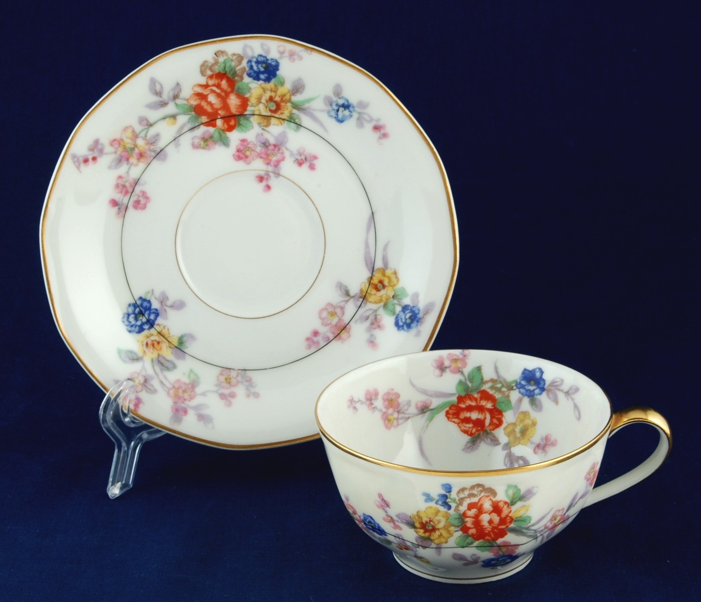 Theodore Haviland Jewel Cup & Saucer Cream Rim w Floral Limoges 1930s Unused Item image 2