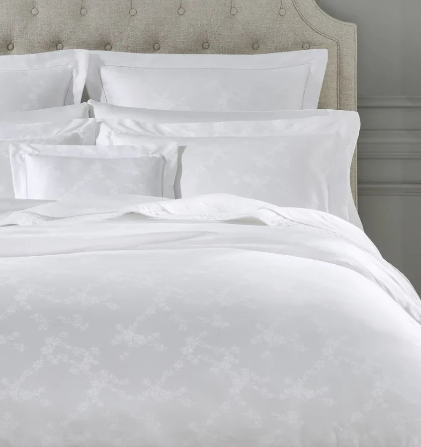 Sferra Giza Natura White Queen Flat Sheet Floral Egyptian Cotton Sateen NEW - $845.50