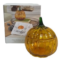 Hallmark Pumpkin Glass Candy Dish Bowl With Lid harvest Fall Autumn NO T... - £12.10 GBP