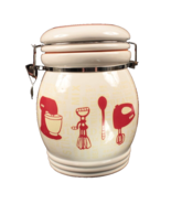 Airtight Let&#39;s Bake Hinged Canister Red White Mixer Beaters Whisk Rollin... - $12.19