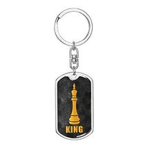 Chess Fan Gift King Chess Piece Swivel Keychain Dog Tag Stainless Steel or 18k G - £31.50 GBP