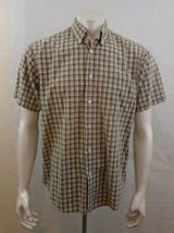 Haggar Beige Striped Short Sleeve Pocket Cotton Men&#39;s Button Up Shirt Si... - £10.07 GBP