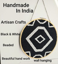 New Handcrafted Black &amp; White Beaded  India  Artisan Wall Hanging - £28.41 GBP