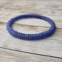 Vintage Bangle / Bracelet - Unusual Solid Blue Beaded - $12.99