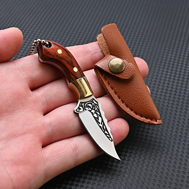 Portable Pocket Mini Stainless Steel Knife With Leather Cover Camping Keychain - £10.00 GBP+