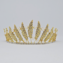 Women Girls Tiara Crown Rhinestone Crystal Pearl Wedding Birthday Queen ... - £14.84 GBP