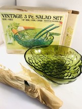 Vtg Indiana Glass 3 Pc Olive #0823 Green Salad Bowl Set Original Box New 50s 60 - £31.11 GBP