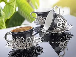 LaModaHome Espresso Coffee Cups with Saucers Set of 6, Porcelain Turkish Arabic  - £47.03 GBP