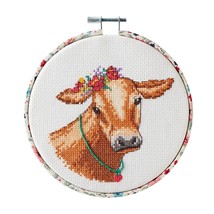 Pioneer Woman Dairy Cow Cross Stitch Kit Needle Embroidery Hoop Thread Fabric - £25.03 GBP