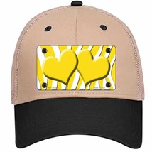 Yellow White Zebra Yellow Centered Hearts Novelty Khaki Mesh License Plate Hat - £23.53 GBP