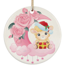 Cute Baby Sheep On Pink Moon Ornament Christmas Gift Home Decor For Animal Lover - £11.93 GBP