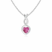 Pink Sapphire Infinity Heart Pendant with Diamonds in Silver (AAAA, Size- 4MM) - £252.70 GBP