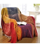 Boho Throw Blanket, Colorful Chenille Jacquard, 60&quot; X 75&quot;, Red Green Nav... - £34.29 GBP