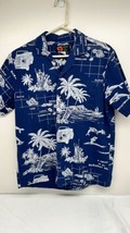 Vintage Ali&#39;i Fashions Hawaii Button Shirt Mens Sm Aloha Design Map Blue Casual - £15.55 GBP