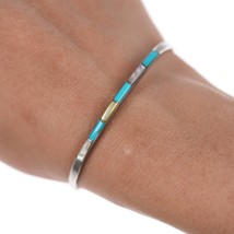 6 1/8&quot; Slim Vintage Zuni sterling turquoise and shell cuff bracelet - £89.98 GBP