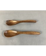 Crate &amp; Barrel Mid Tone Wood Serving Salad Set Fork Spoon - €8,59 EUR