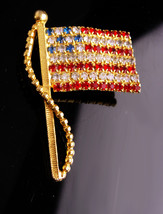 Rhinestone Flag brooch / Patriotic jewelry / USA red white Blue / 2&quot; Vintage pin - £35.24 GBP