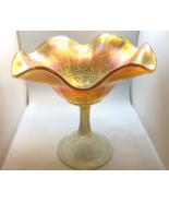 Northwood Carnival Glass Compote Hearts &amp; Flowers Marigold Satin Finish ... - $74.00