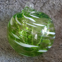 Hanging Glass Ball 4&quot; Diameter Peridot Green &amp; White Witch Ball (1) #114 - $18.81