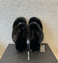 Saint Laurent $1250 Real Fur Black Mink Sandals in Size 38–7.5-8 US. NIB! - £375.82 GBP